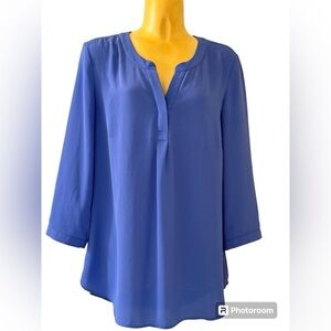 Talbots Top/Tunic Blue Size Med Women 3/4 Sleeves Split Neckline Flowy Relax Fit